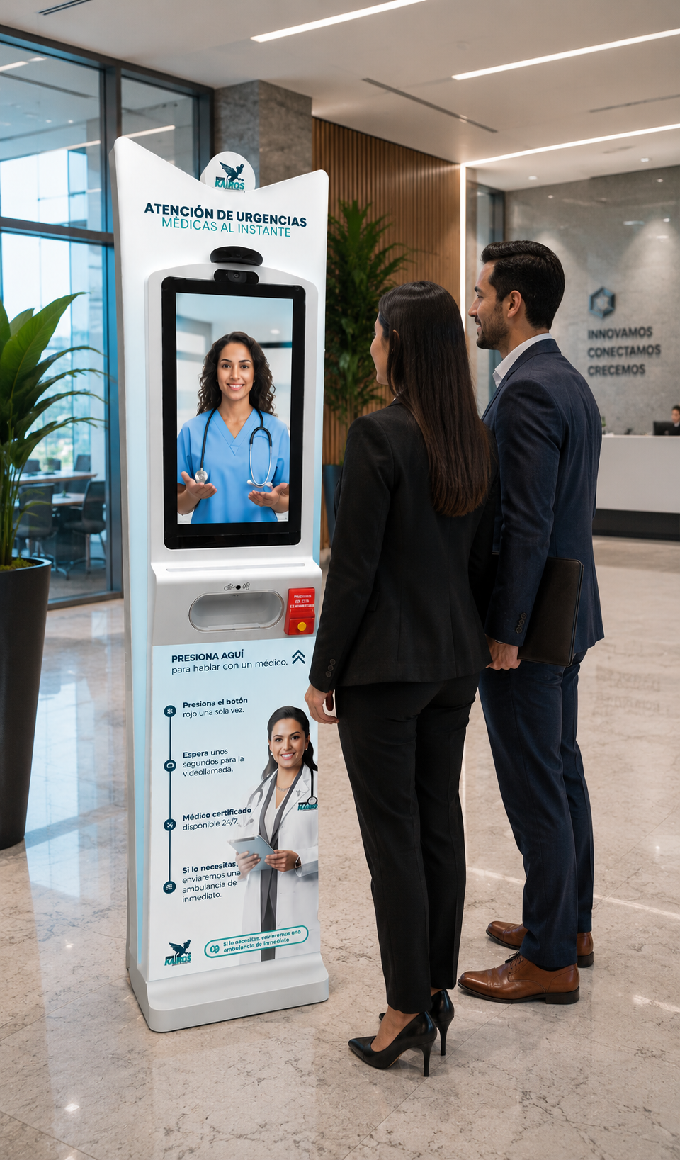 Tótem Medikairos en entorno de oficina corporativa